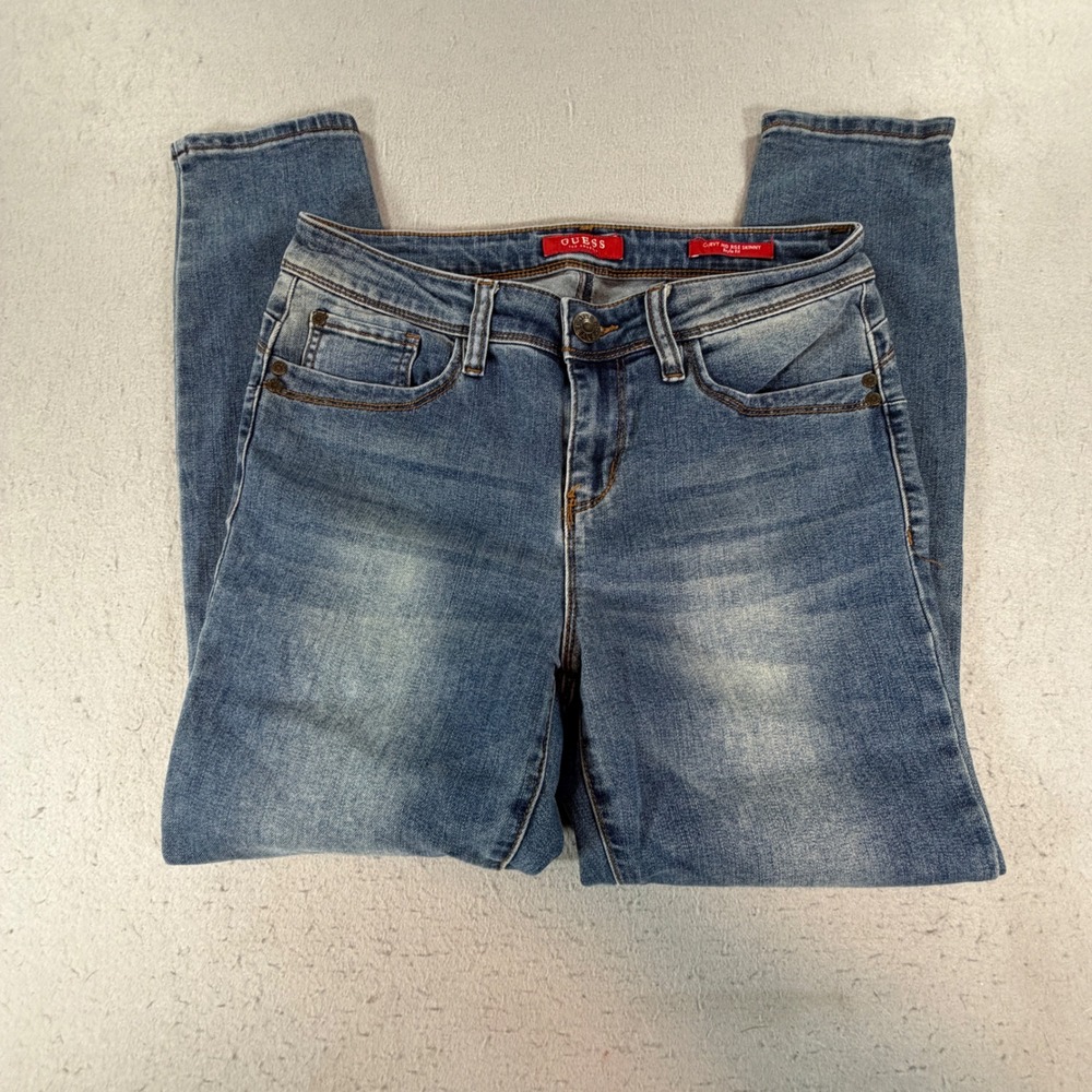 GUESS Beyla Fit Curvy Mid Rise Skinny Jeans Medium Wash Womens 29